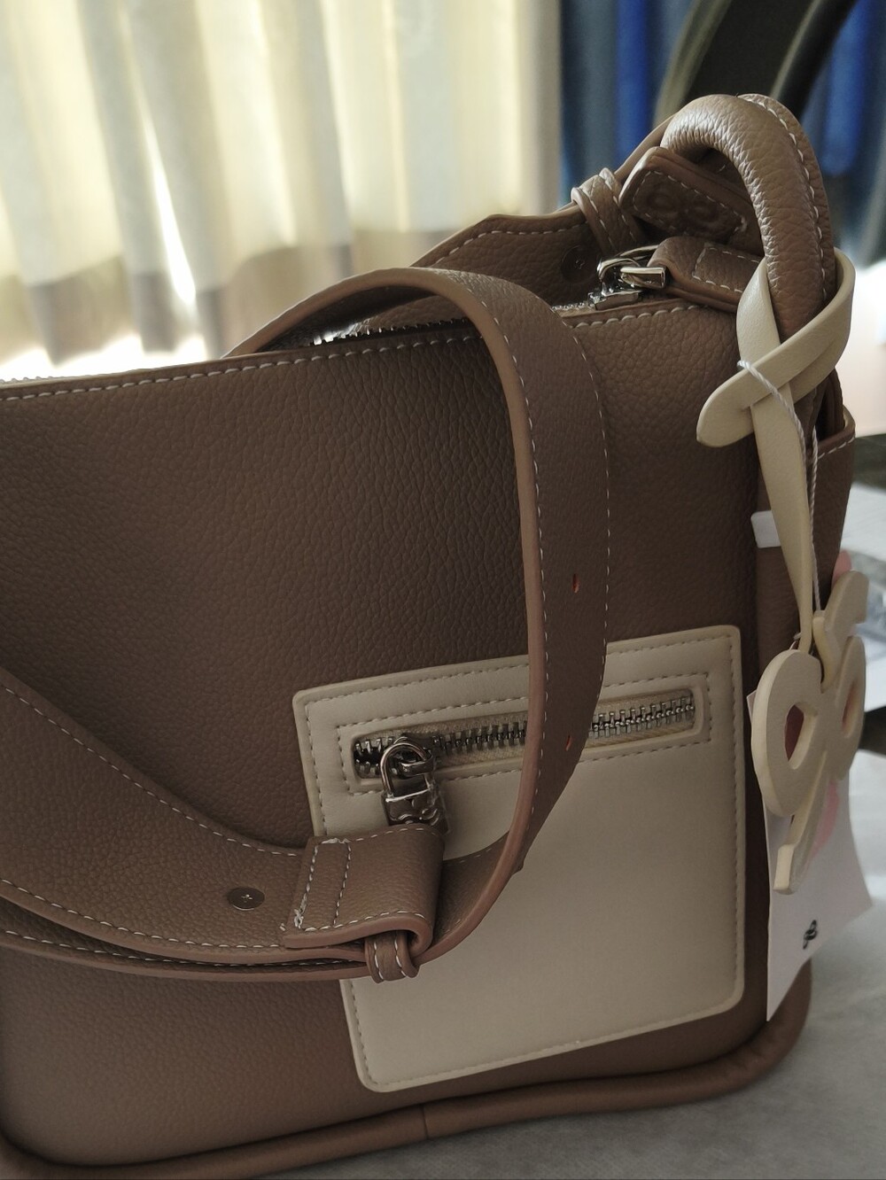 House of Littlebunny Taupe & Cream Leather Shoulder Bag